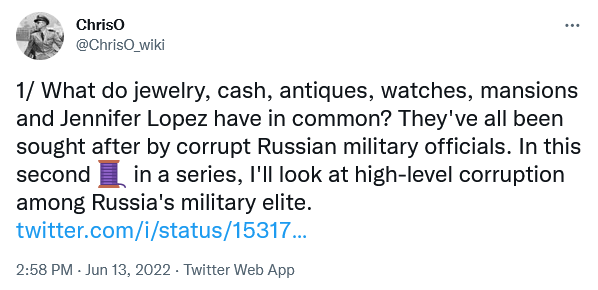 What do jewelry, cash, antiques, watches, mansions, and Jennifer Lopez have in common? They've all been sought after by corrupt Russian military officials.