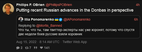 putting recent Russian advances in the Donbas in perspective: after two weeks of fighting, the Russians took the cowshed.