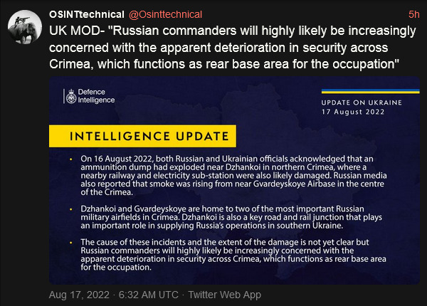 Russia will be increasingly concerned with apparent deterioration in security across Crimea, which functions as rear base area for the occupation