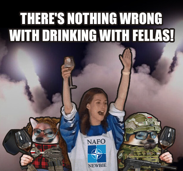 Sanna Marin drinking with fellas, captioned 'There's nothing wrong with drinking with fellas!'