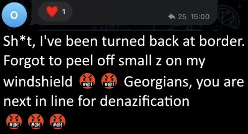 Shit, I've been turned back at border. Forgot to peel off small Z on my windshield. Georgians, you are next in line for denazification