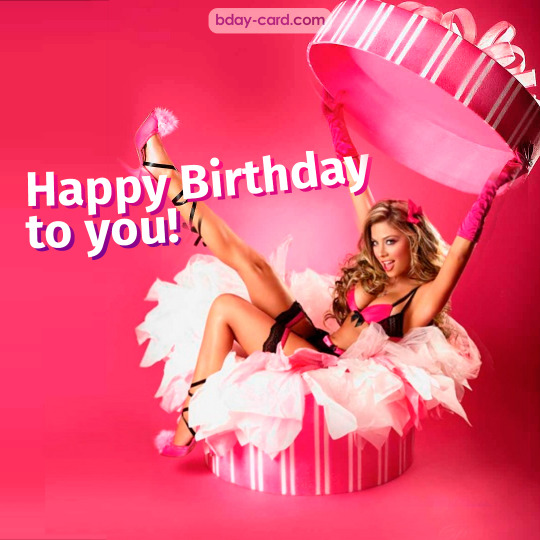 cute woman in cake box captioned 'Happy birthday to you!'