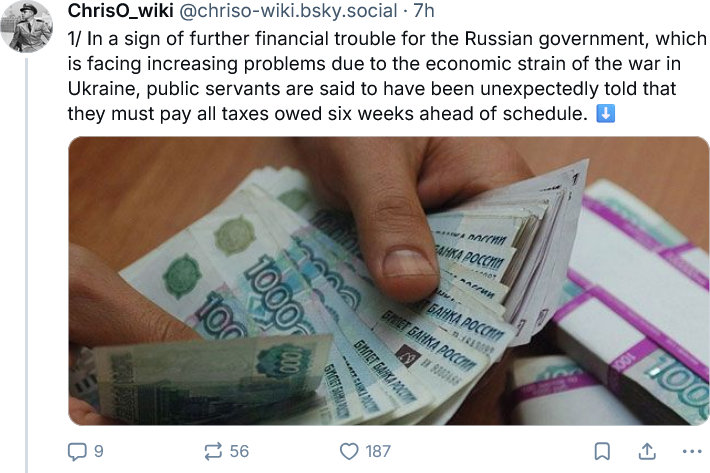 Russia has public servants paying their taxes 6 weeks early.