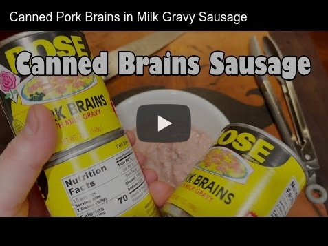 Video where a guy makes sausage out of pork brains and pork.