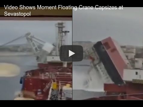 Video of a waterborne crane collapsing in Russia.
