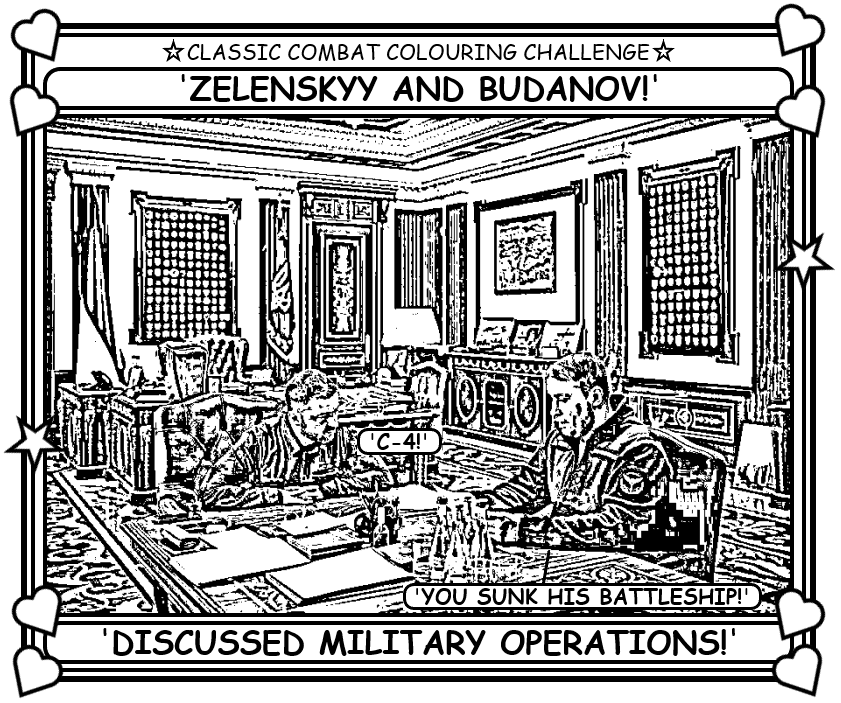 Coloring book page about Budanov and Zelenskyy.