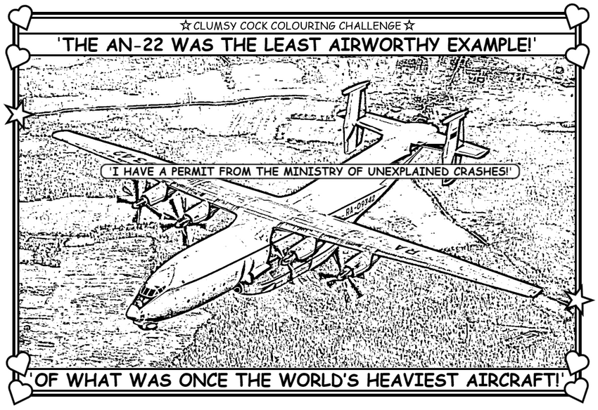 Coloring book page about the An-22 plane.