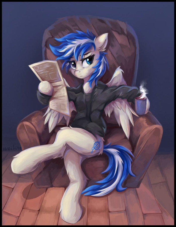 A pony in a chair with a newspaper (real_headhoncho saying 'Welcome back!')
