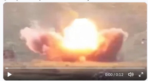 A Russian motorcycle runs over a mine.