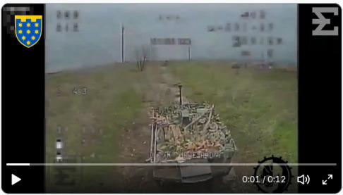 A Russian drone gets hit by an FPV and goes boom.