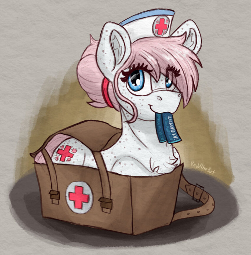 A pony inside a medical bag.